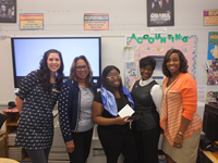 Samantha du Preez, senior schools manager, EverFi; Gia Holmes, career and technical education instructor, Cass Technical High School; Maniah Akram, Cass Technical High School student and scholarship recipient; Byna Elliott, chief community and economic development director, Fifth Third Bank; Lori Singleton, assistant principal, Cass Technical High School (Photo: Business Wire)