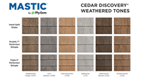 Mastic® Cedar Discovery® Weathered Tones siding is available in six authentic cedar-inspired colors and three profiles, delivering versatile design possibilities from coastal retreats to mountain homes. Photo courtesy of Cornerstone Building Brands.