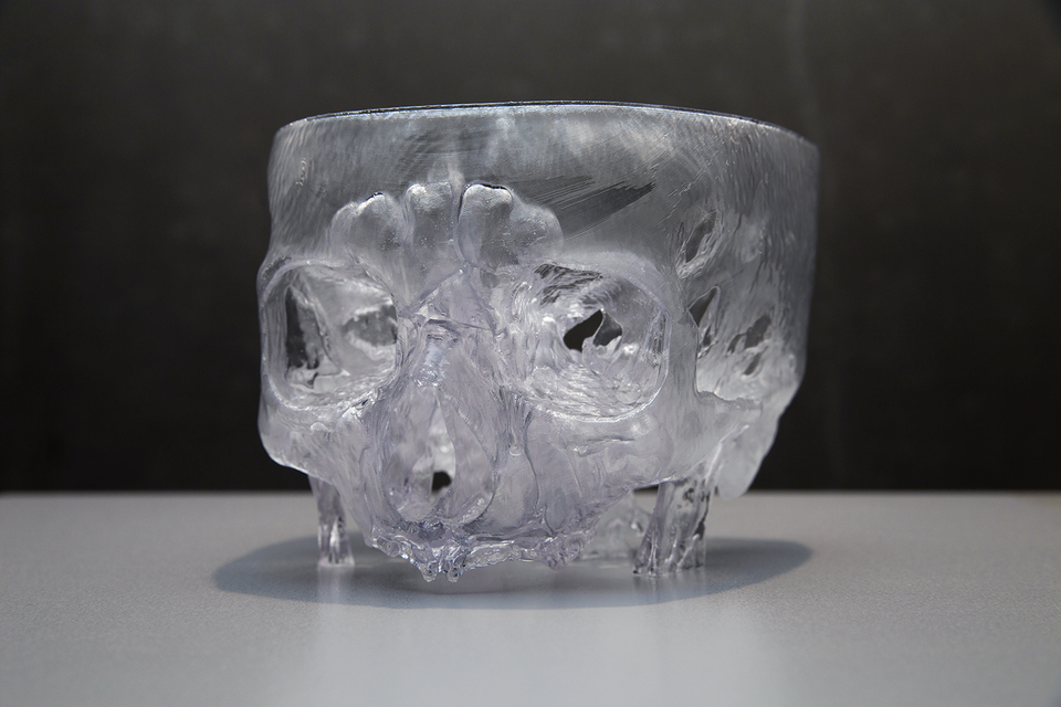 Skull model produced by FIT using durable Accura ClearVue material on their ProX™ 800 SLA 3D printer